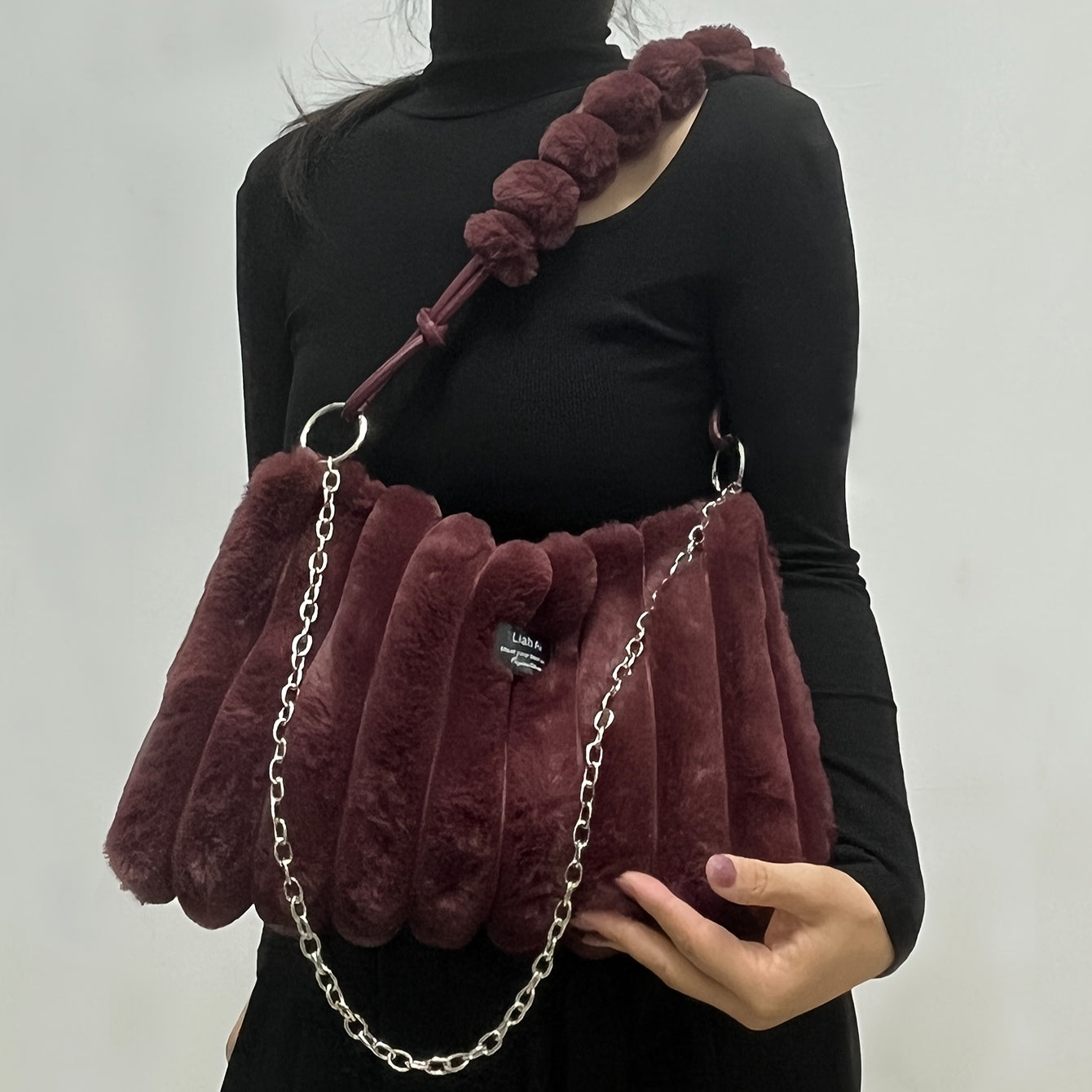 Plush Faux Fur Crossbody Bag with Detachable Adjustable Chain Strap