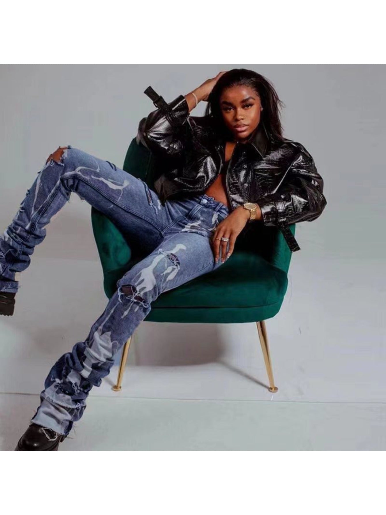 High-Waist Ripped Jeans