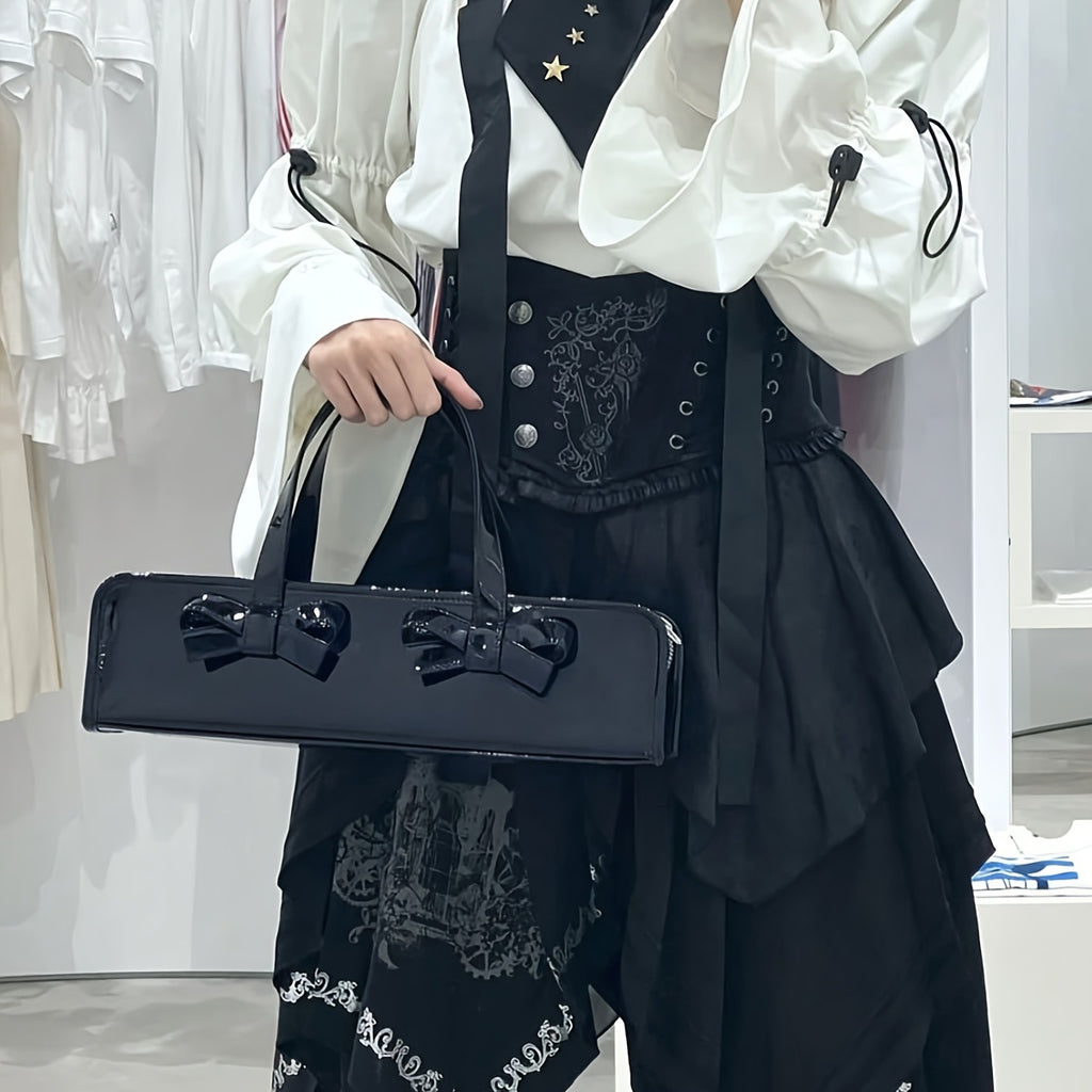 Glossy Bow-Adorned Handbag