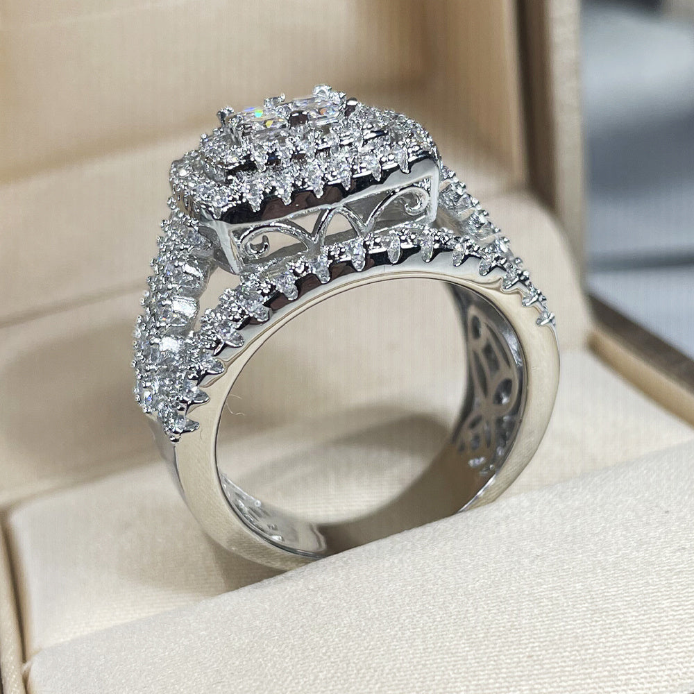 925 Sterling Silver Square Cubic 5A Zirconia Wedding Ring Set