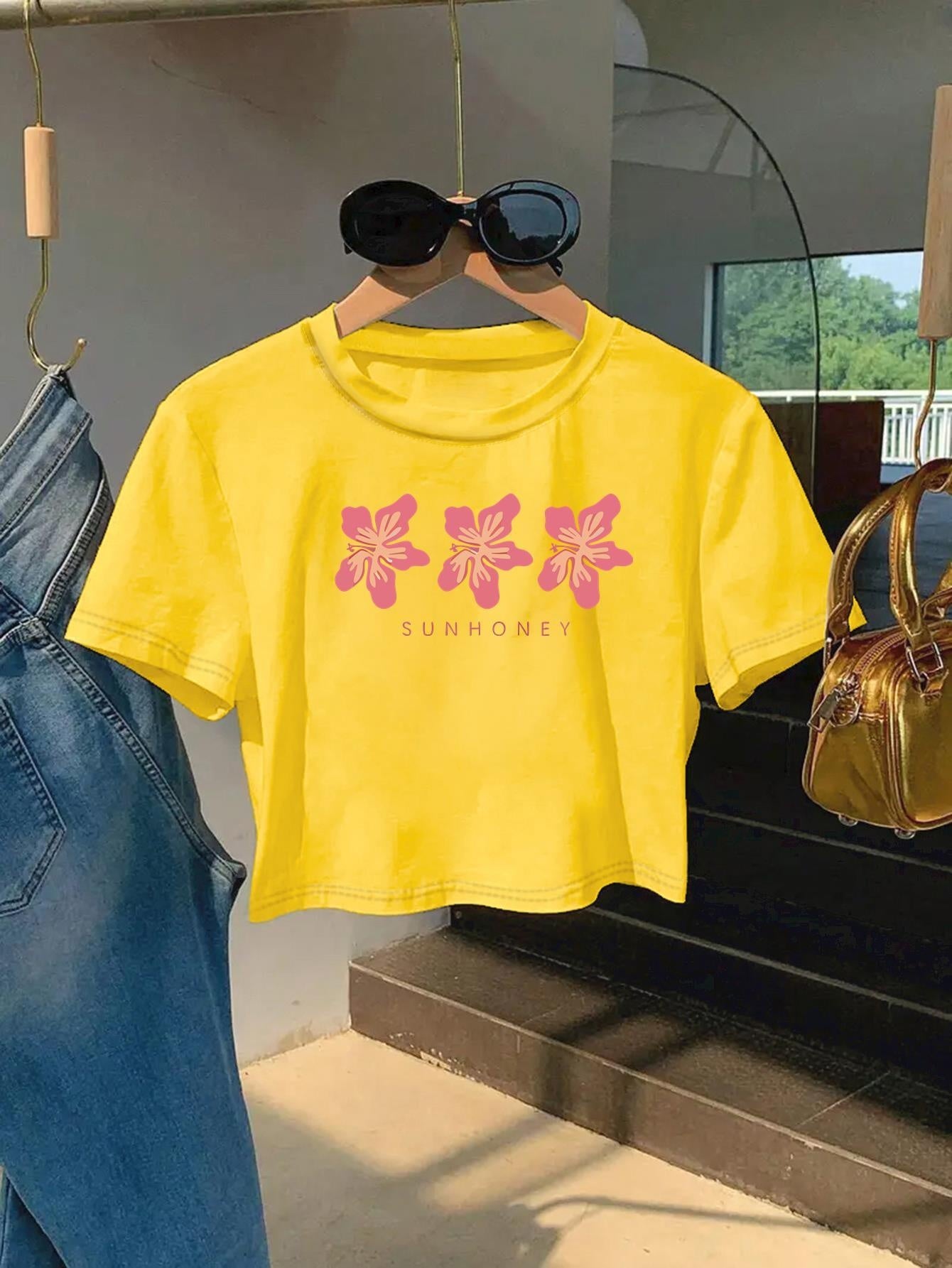 Floral Print Crop Top - "SUNHONEY"