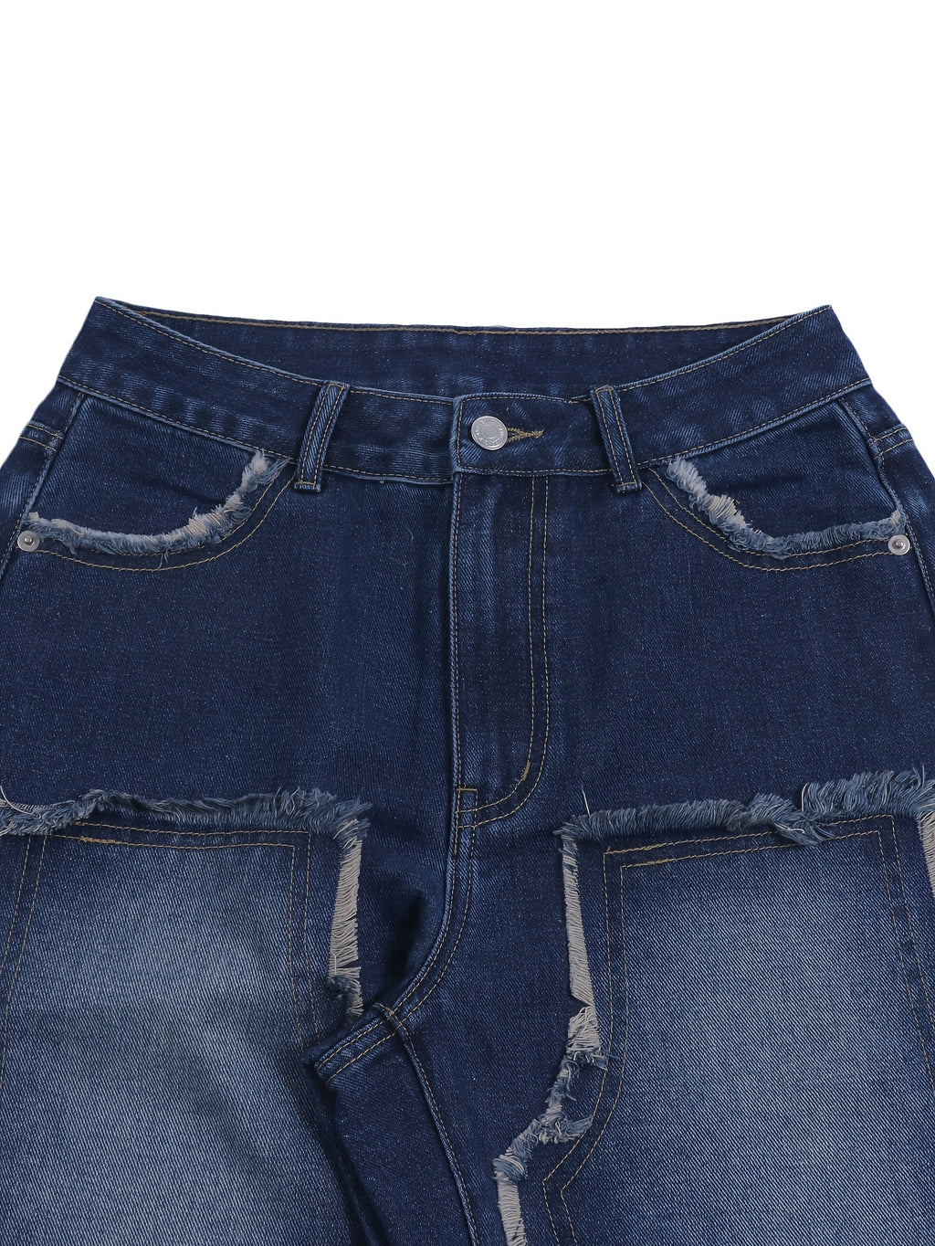 Low-Rise Straight-Leg Jeans with Fur-Like Patchwork Hem