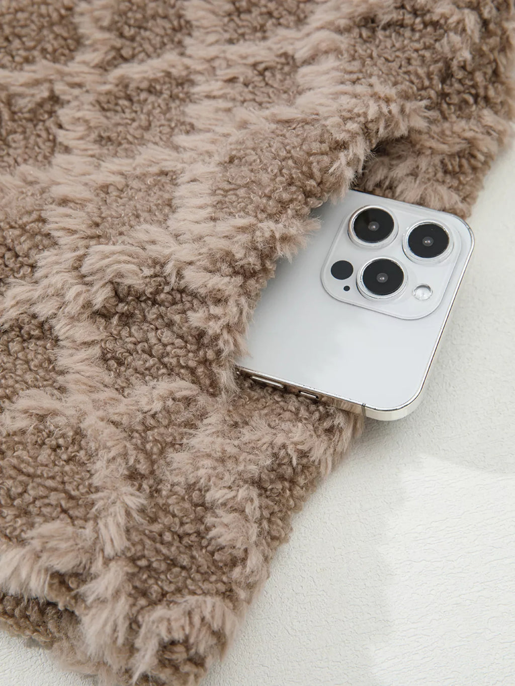 Sherpa Rhombus Zip Up Side Pocket Hooded Jacket