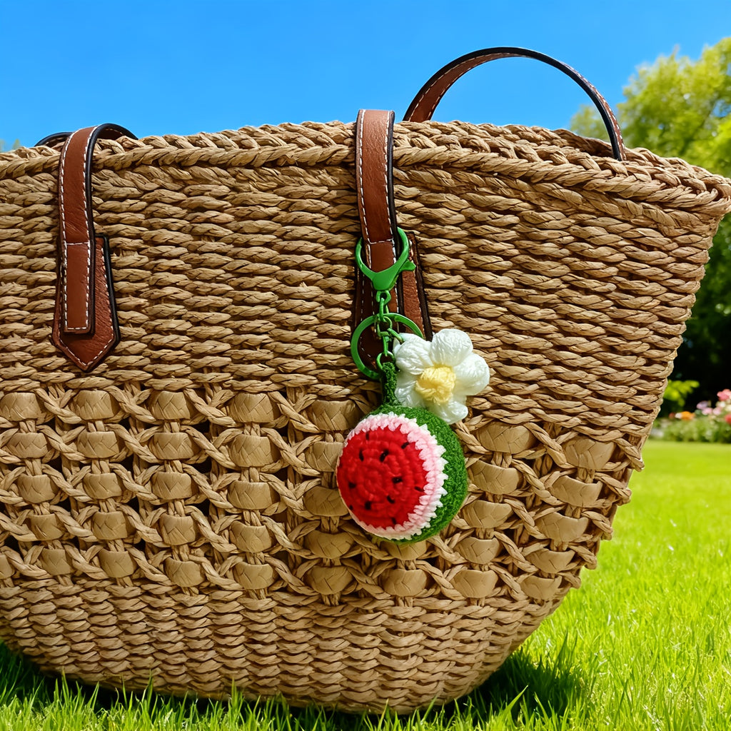 Handmade Crochet Watermelon Keychain with Red Bell