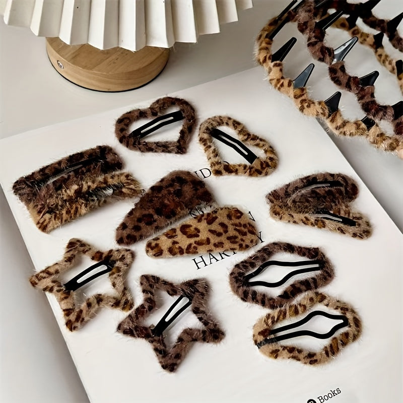 6pcs/7pcs/12pcs Mixed Set Vintage Leopard Print Hairband and Claw Clips