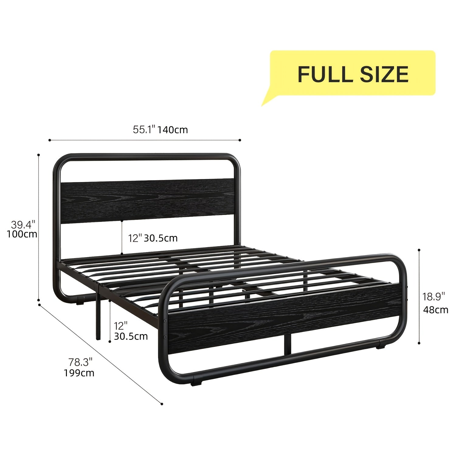 Twin Full Queen King Size Black/Brown/Grey/White Bed Frame with Wood Headboard