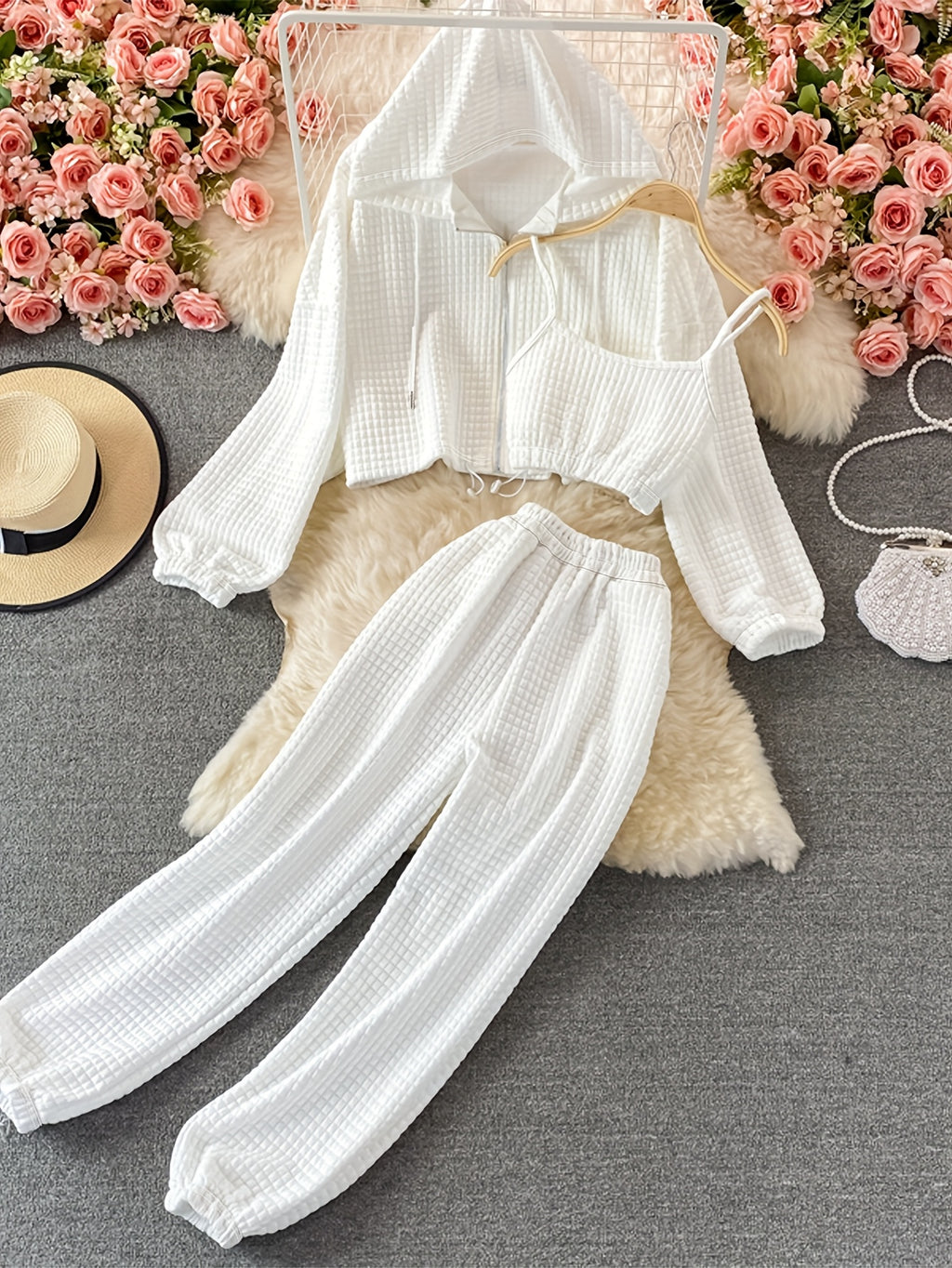 Tank Top Hoodie with Zipper and Loose Drawstring Pants