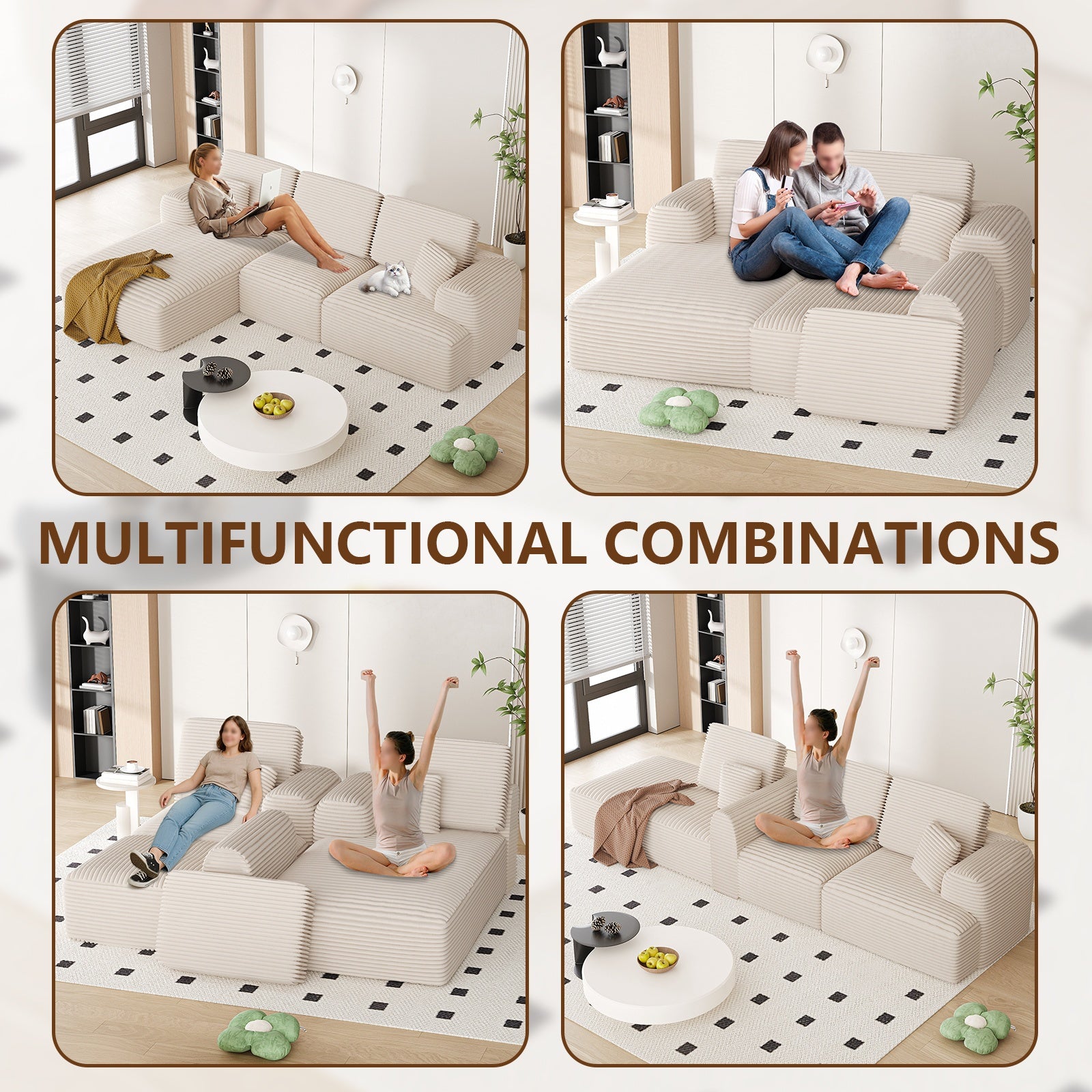 106 Inch Modular Segmented Sofa, L-shaped Leisure Combination Sofa