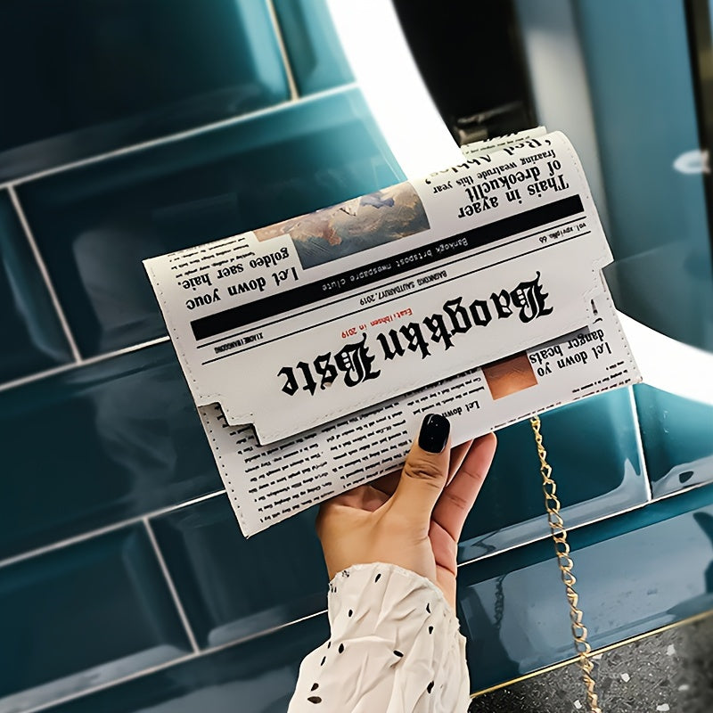 Trendy Chain Crossbody Newspaper Clutch Bag - Women's Envelope Flap Purse For Party Prom