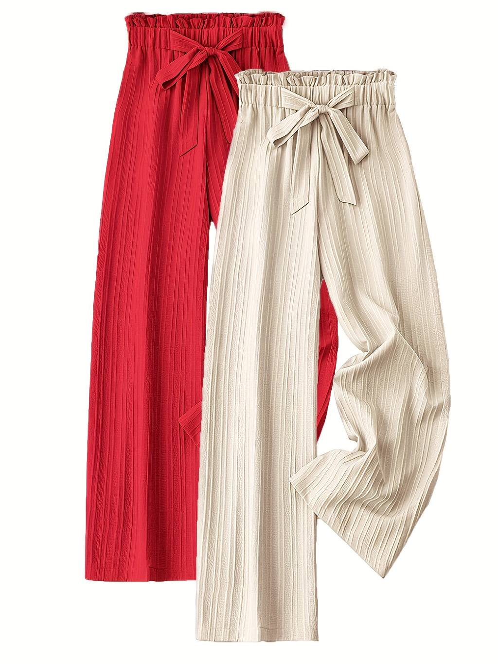 Two-Pack Pleated Striped Pants with Bow Detail