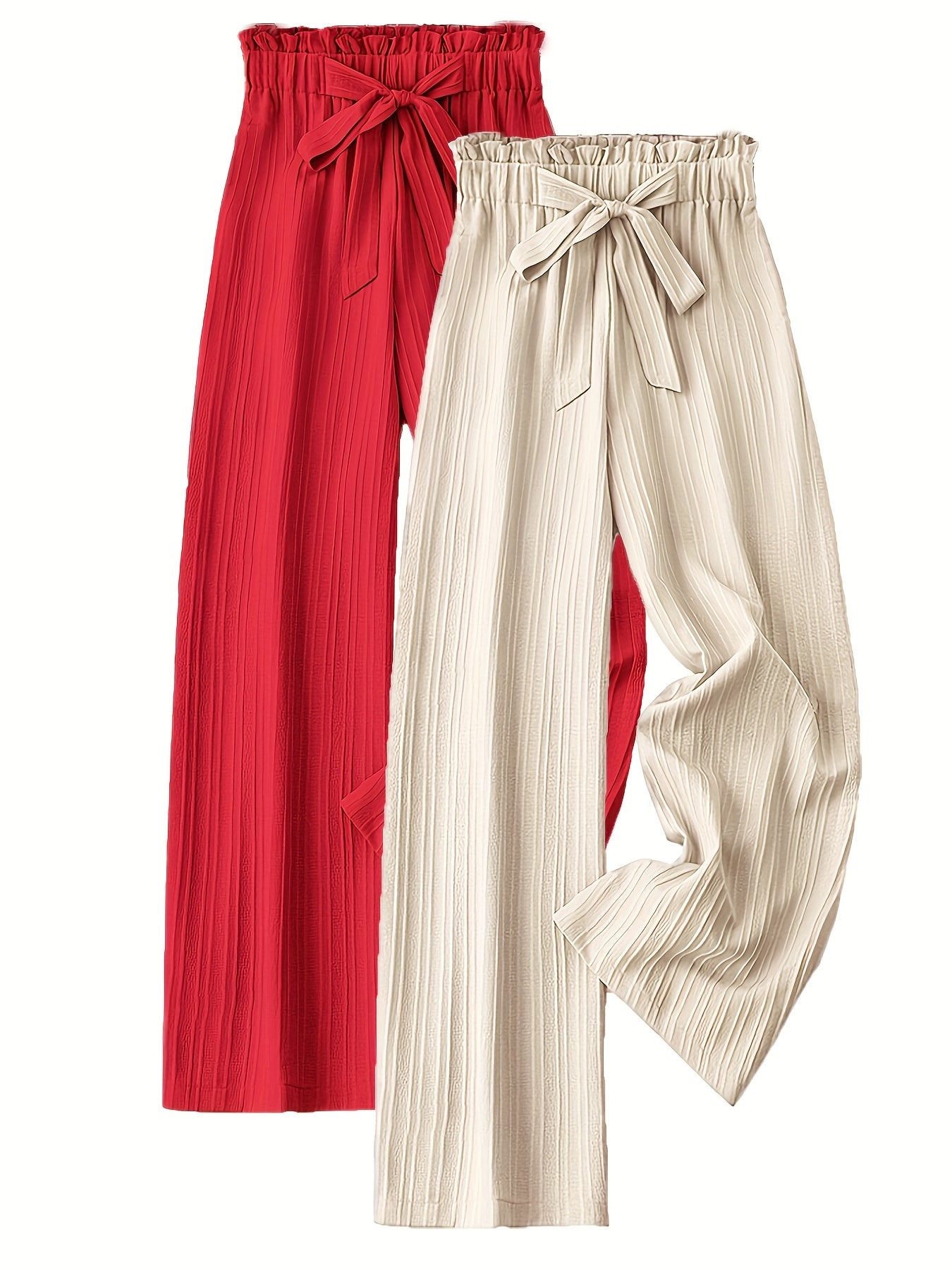 Two-Pack Pleated Striped Pants with Bow Detail