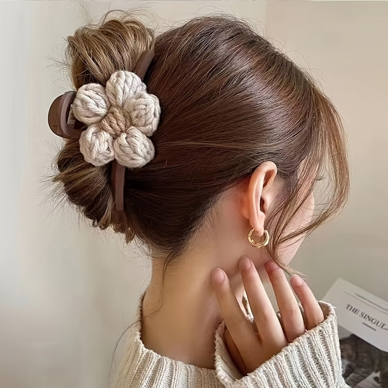 {2pcs} Knitted Floral Hair Claw Clip