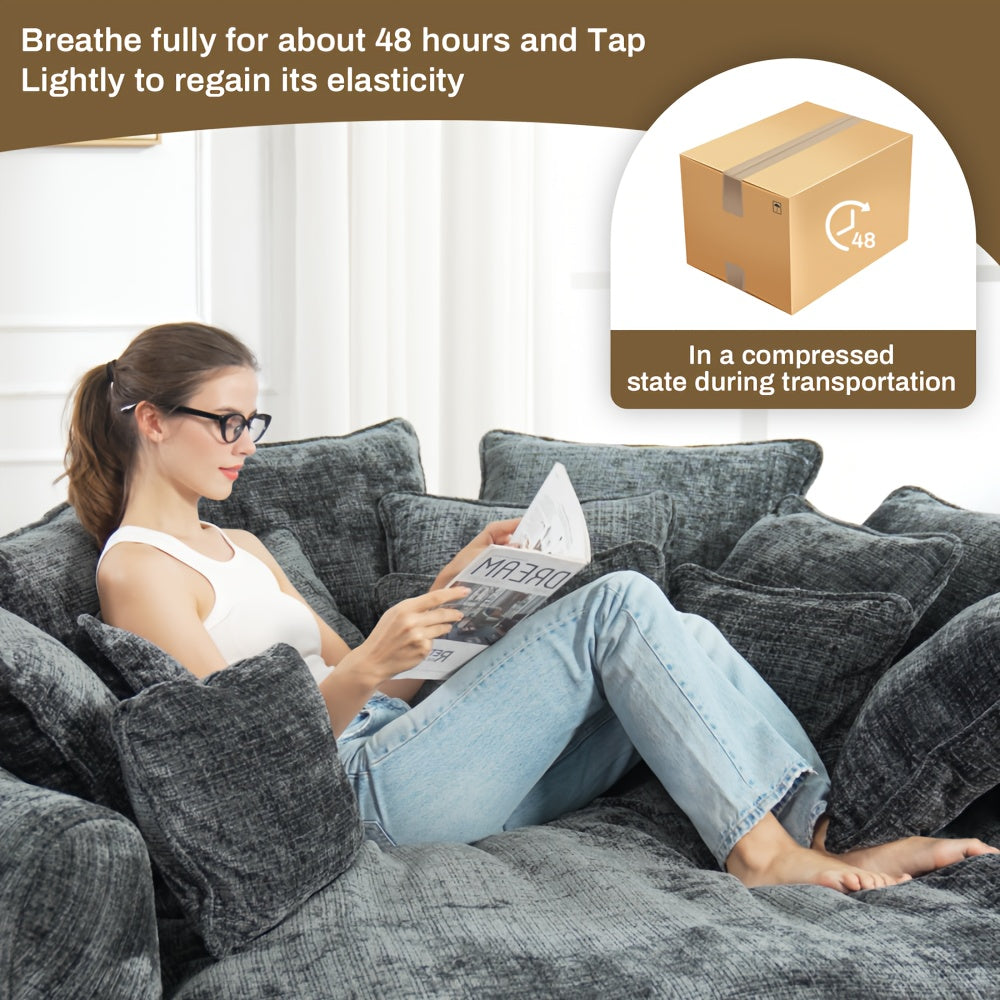 81" Upholstered Chenille Round Sofa Bed with Plush Fluffy Cushion