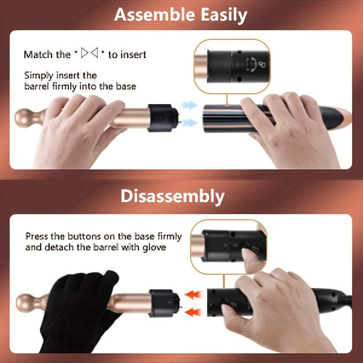 Hair Curling Wand 5in 1 Hair Curlers Iron Set 0.4" - 1.25" with 5 Ceramic Interchangeable Barrel