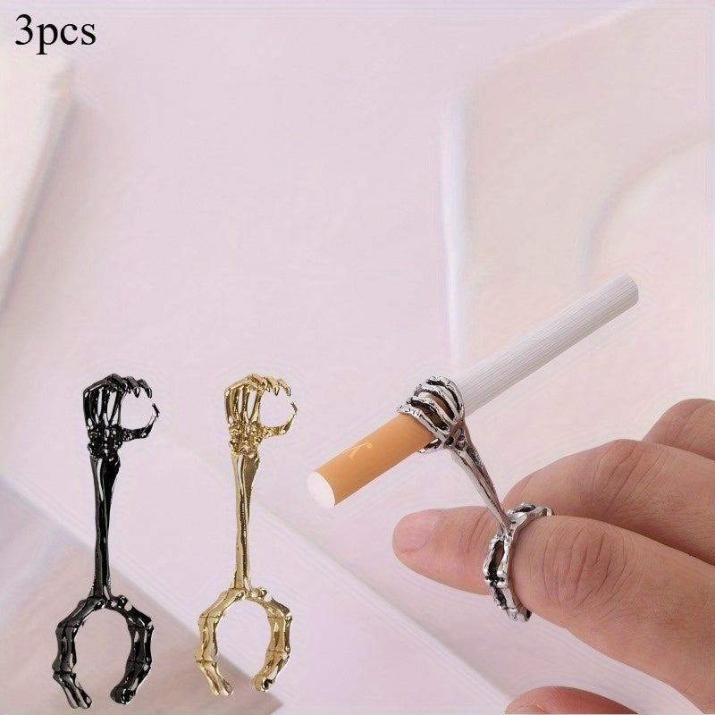 Set of 3 - Holder And Ring with a Hand Bone Skeleton Design