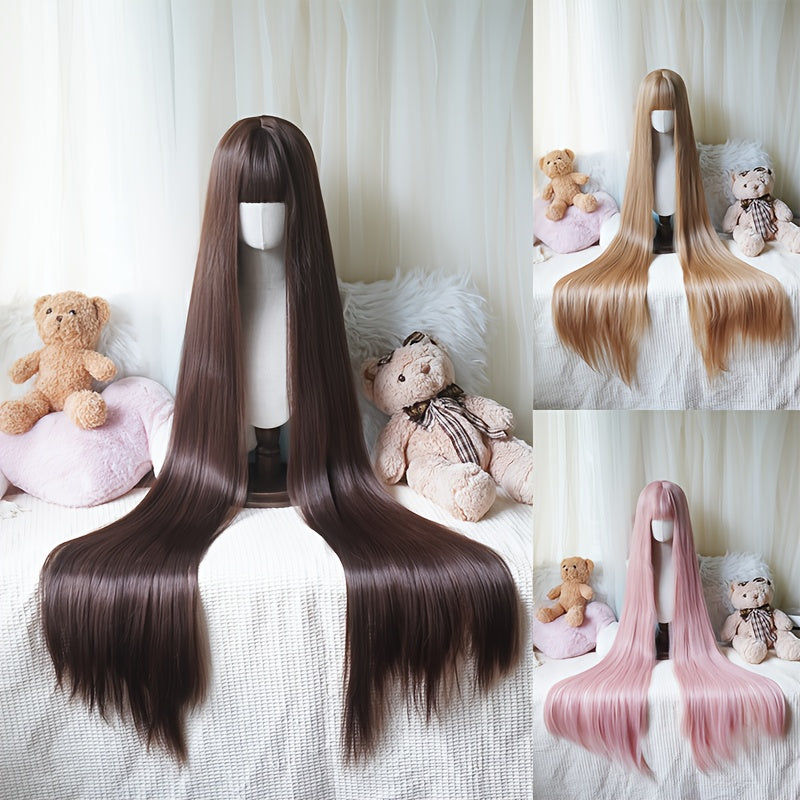 48-Inch Long Straight Wig with Bangs