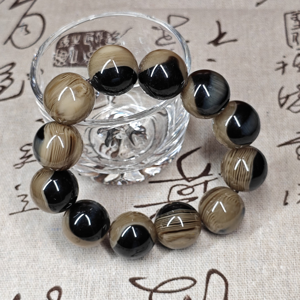 20mm Black Gray Sea Birch Iron Tree Spore Fossil Bracelet