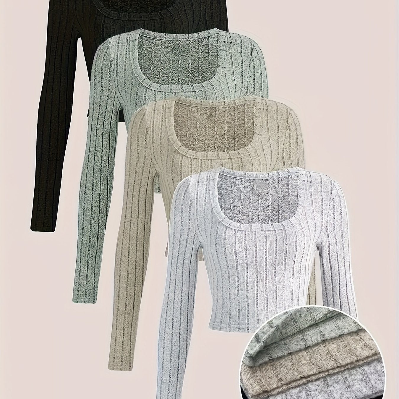 Solid Color Scoop Neck Ribbed T-shirt {4pcs}