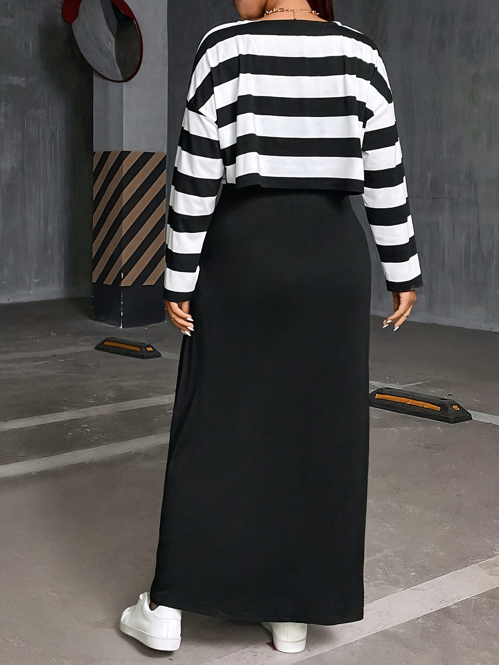 Oversized Striped Round Neck Camisole Dress & Loose Top