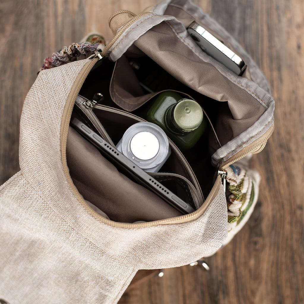 Vintage Ethnic Style Backpack, Retro Bohemian Travel Daypack, Women's Casual Boho Knapsack