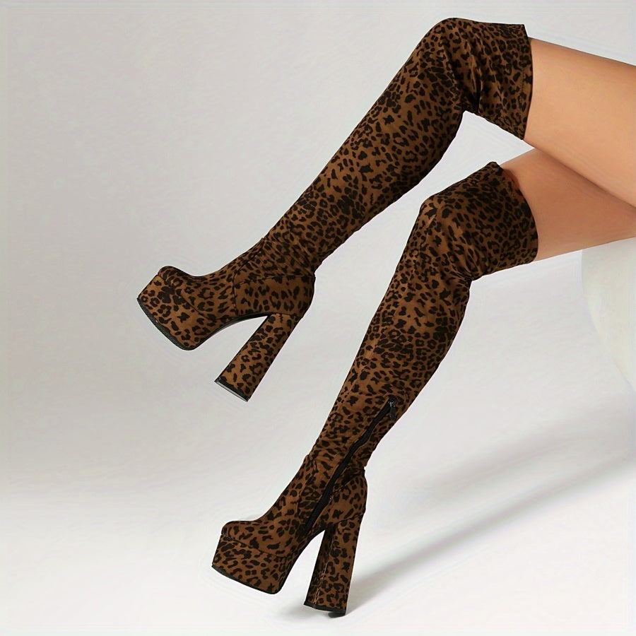Leopard Print Over The Knee Boots