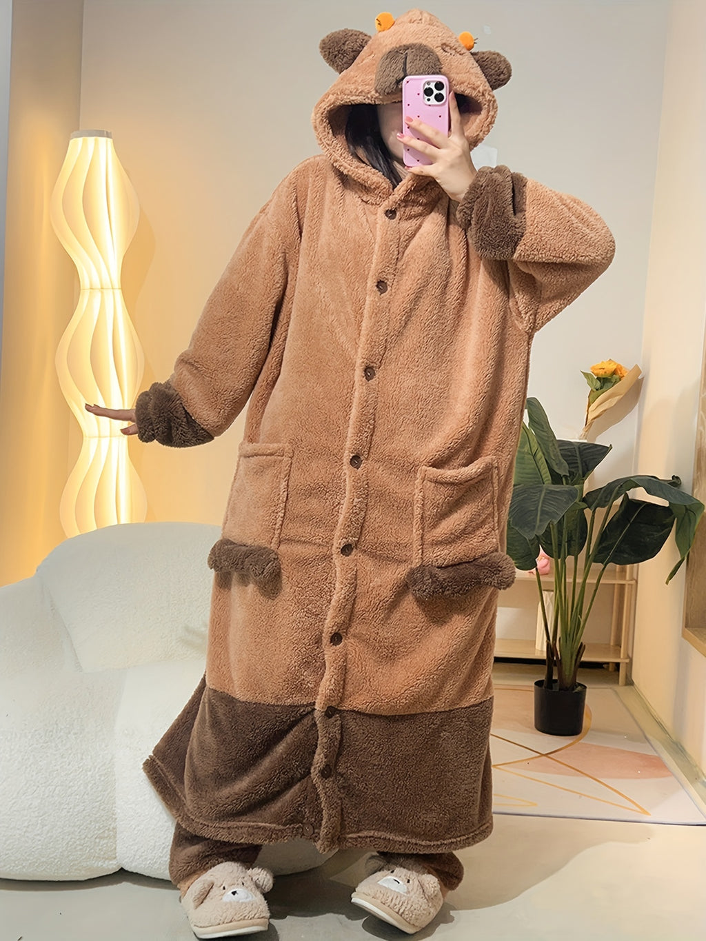Capybara Long-Sleeved Plush Dress Robe
