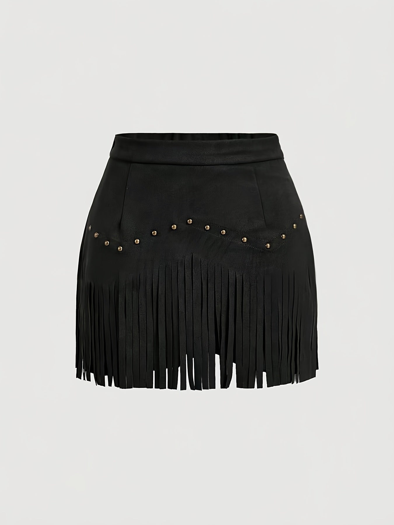 Women's Vintage Rivet Tassel Brown A-Line Skirt
