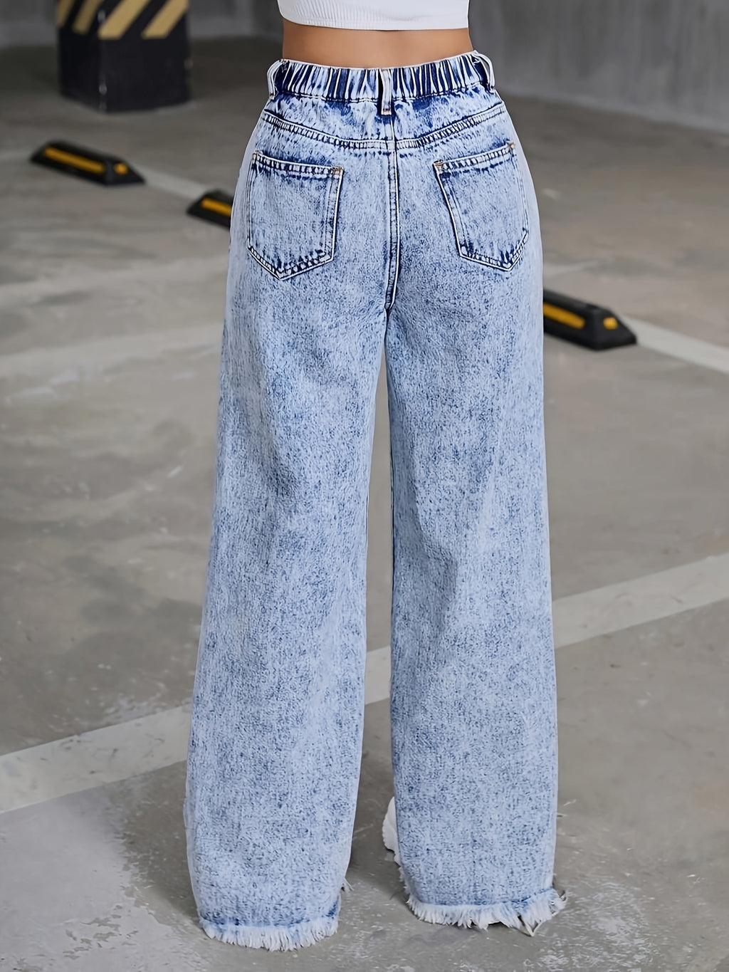 Women'S High-Rise Straight Leg Distressed Denim Jeans - Street Style Raw Hem Ripped Details, Machine Washable Non-Stretch Jeans for All-Season Casual Wear, High Waisted Jeans, Allseason Jeans, Streetstyle Jeans, Nonstretch Fa