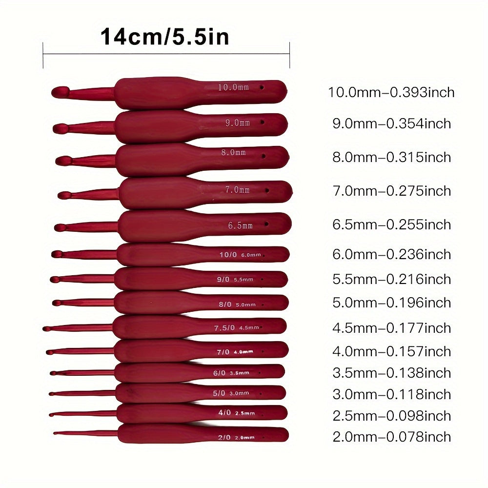 1 Set Red Handle Aluminum Crochet Hooks