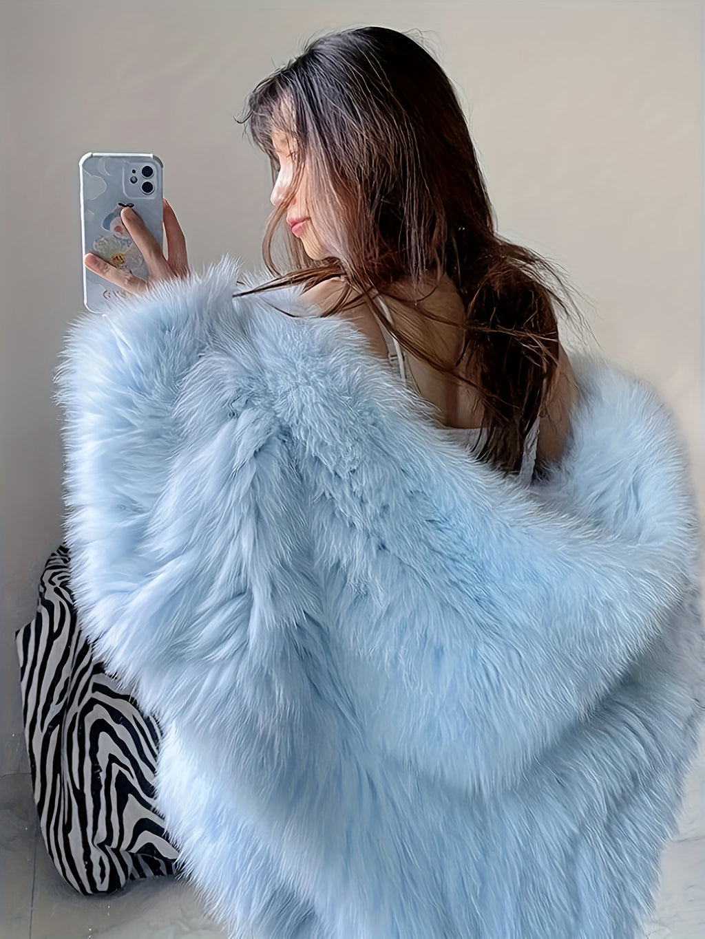 Women's Faux Fur Hooded Jacket - Elegant Winter Coat with Hood, Soft Fuzzy Outerwear, Machine Washable Long Sleeve Blue Coat for Fall & Winter, Cozy Jacket for Parties,, or Casual Wear (No- Design)