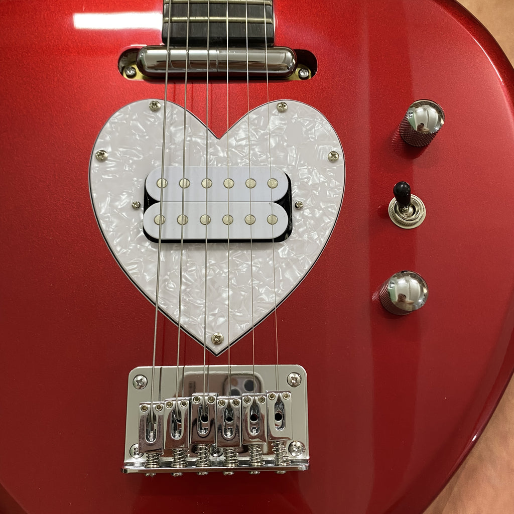 Red Electric Guitar with Heart Cutout Body & Glittering Pickguard