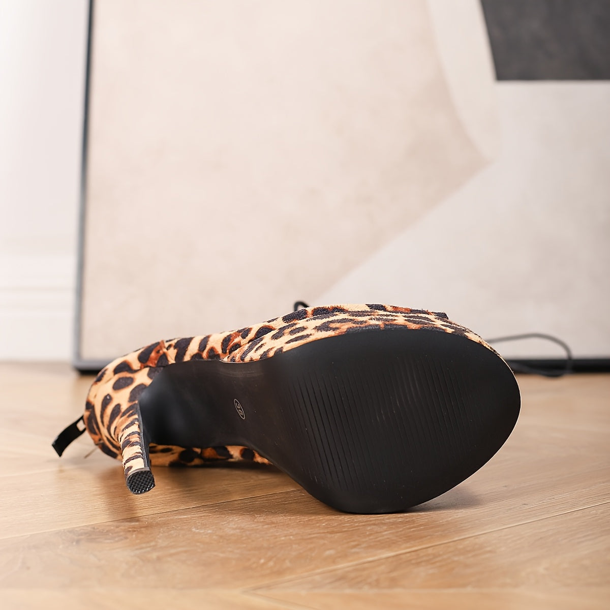 Leopard Print High-Heel Knee-High Boots