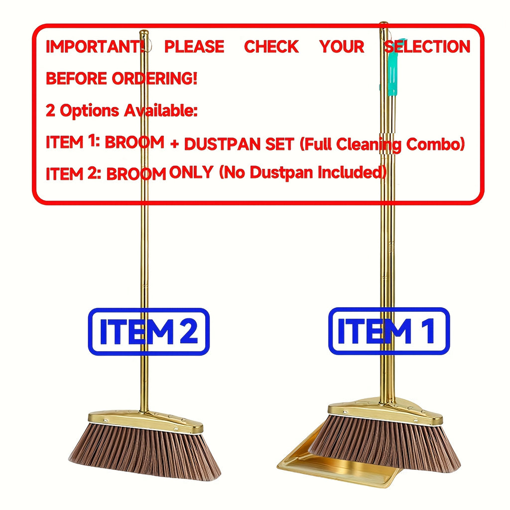 Extra-Long Premium Golden Stainless Steel Broom with Serrated Edge
