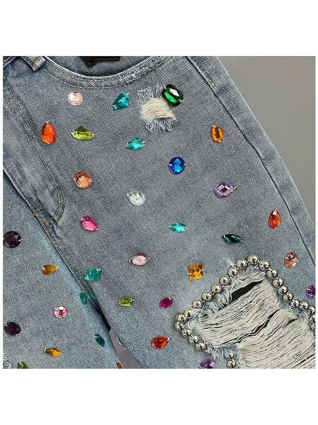 High-Waist Rhinestone Capris