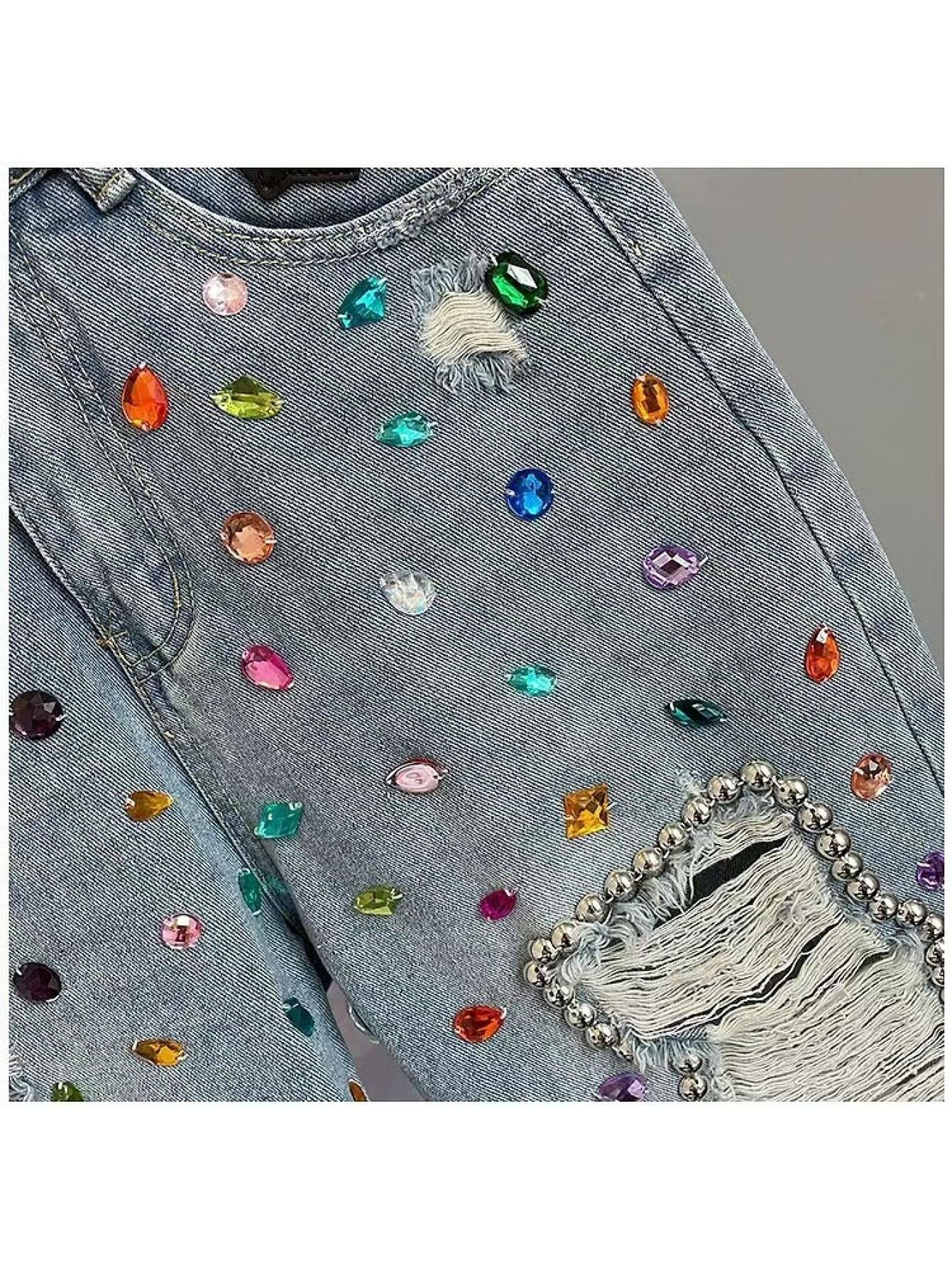 High-Waist Rhinestone Capris