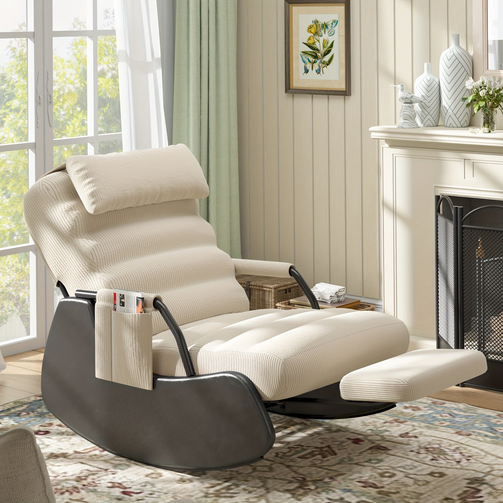 Nursery Glider Rocking Chair with Soft Cushioned Seat & Headrest