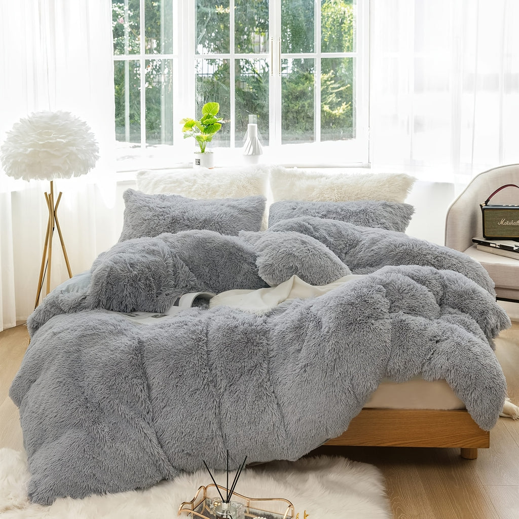 {2/3pcs} Plush Shaggy Fluffy Duvet Cover Set