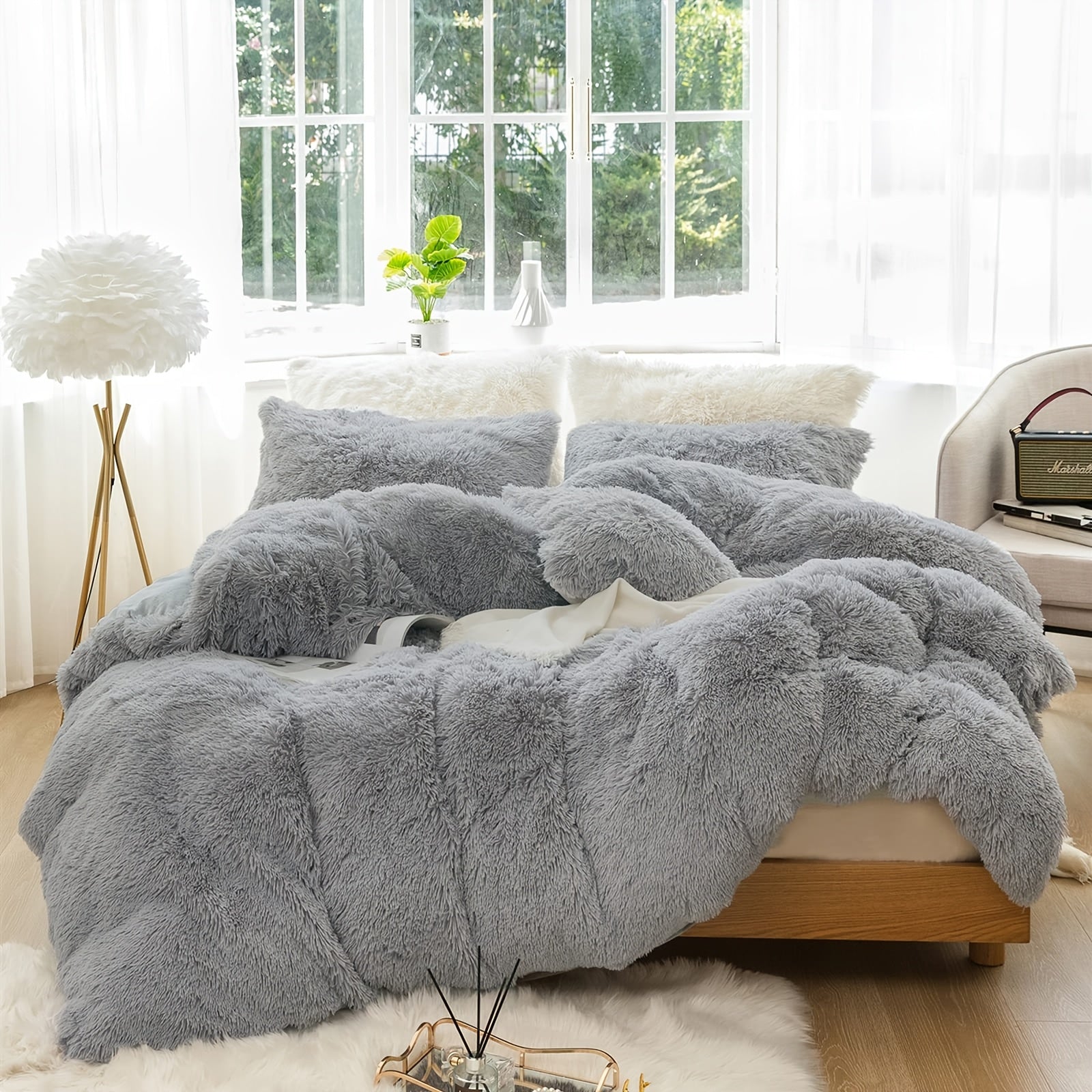 {2/3pcs} Plush Shaggy Fluffy Duvet Cover Set