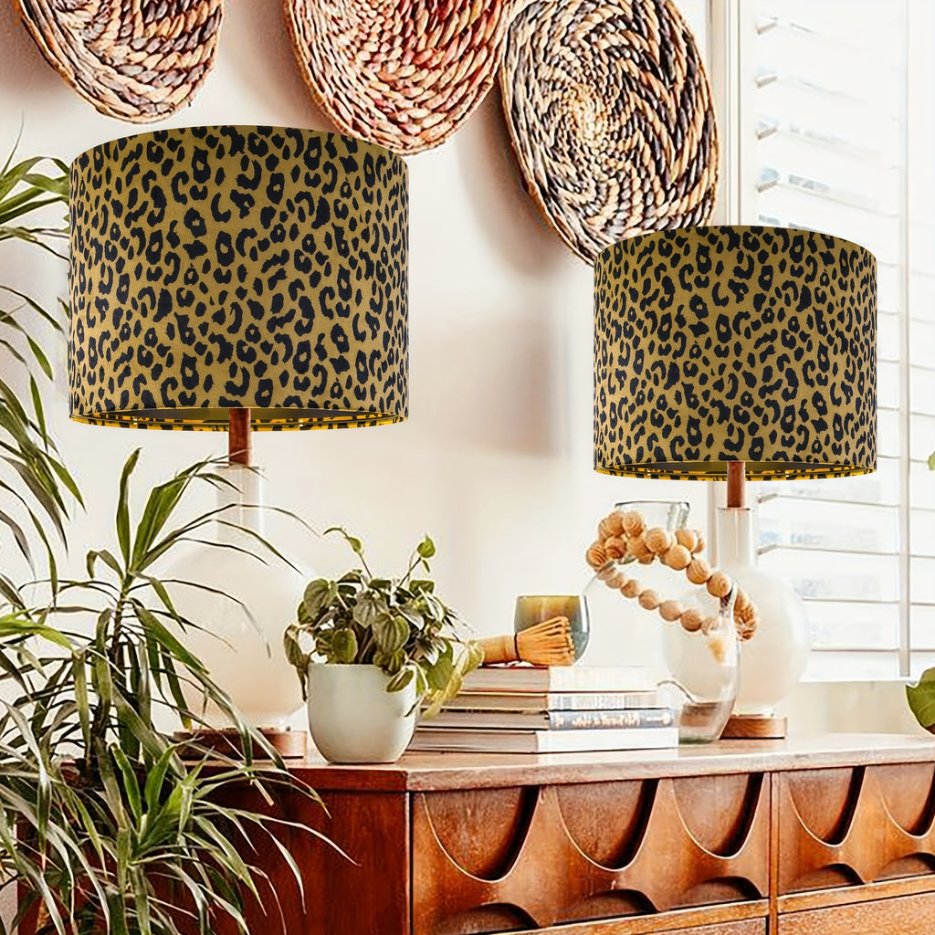 Drum Shaped Leopard Print Lampshade Set