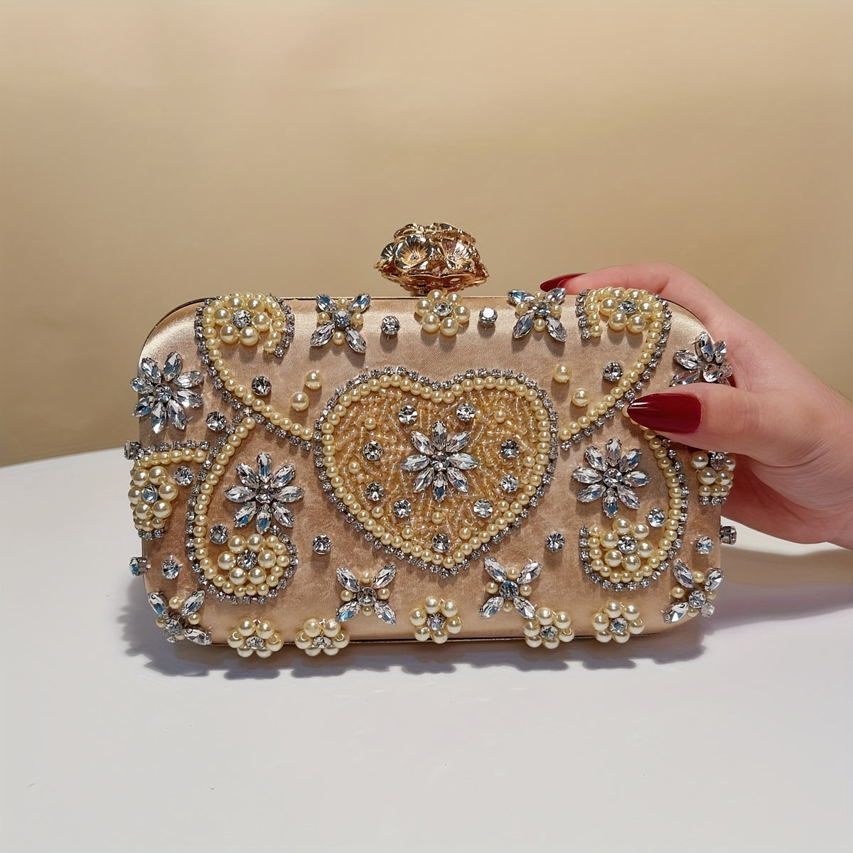 Beaded Clutch Handbag with Detachable Strap