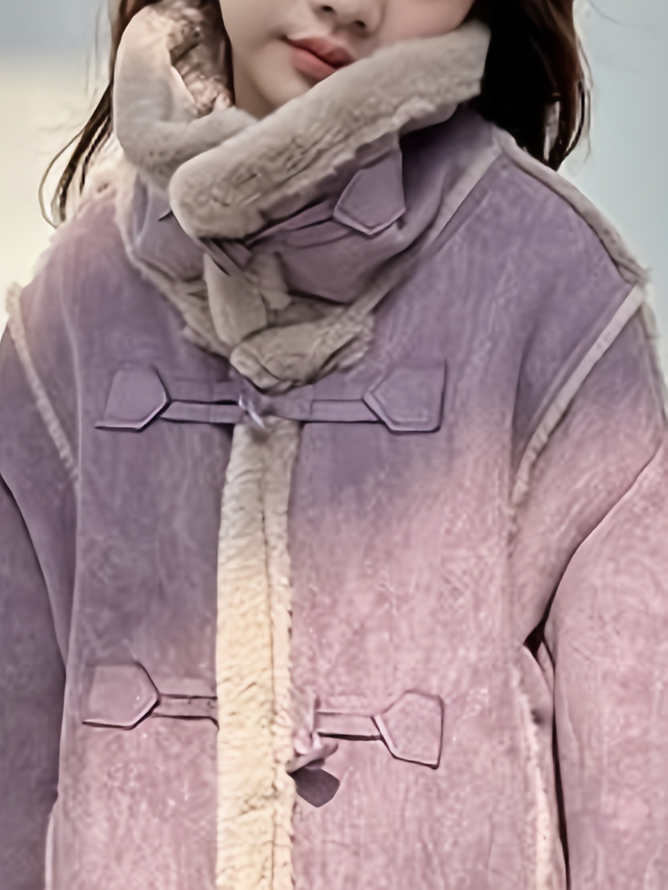 Plush-Lined Button-Front Cardigan-Style Coat with Stand Collar