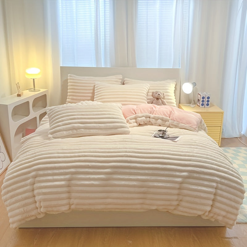 3pcs Simple Solid Color Flannel Quilt Cover Set