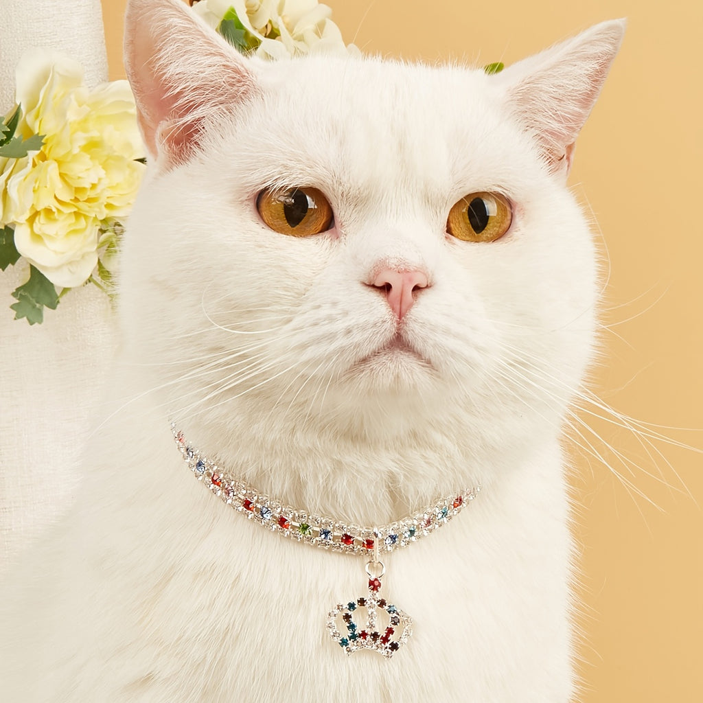 Rhinestone Crown Pendant Collar