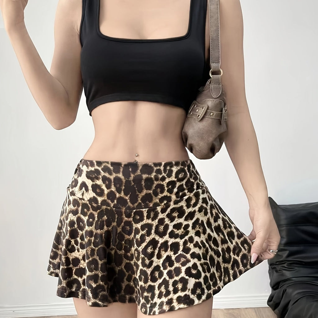 Stretchy Leopard Print Skort