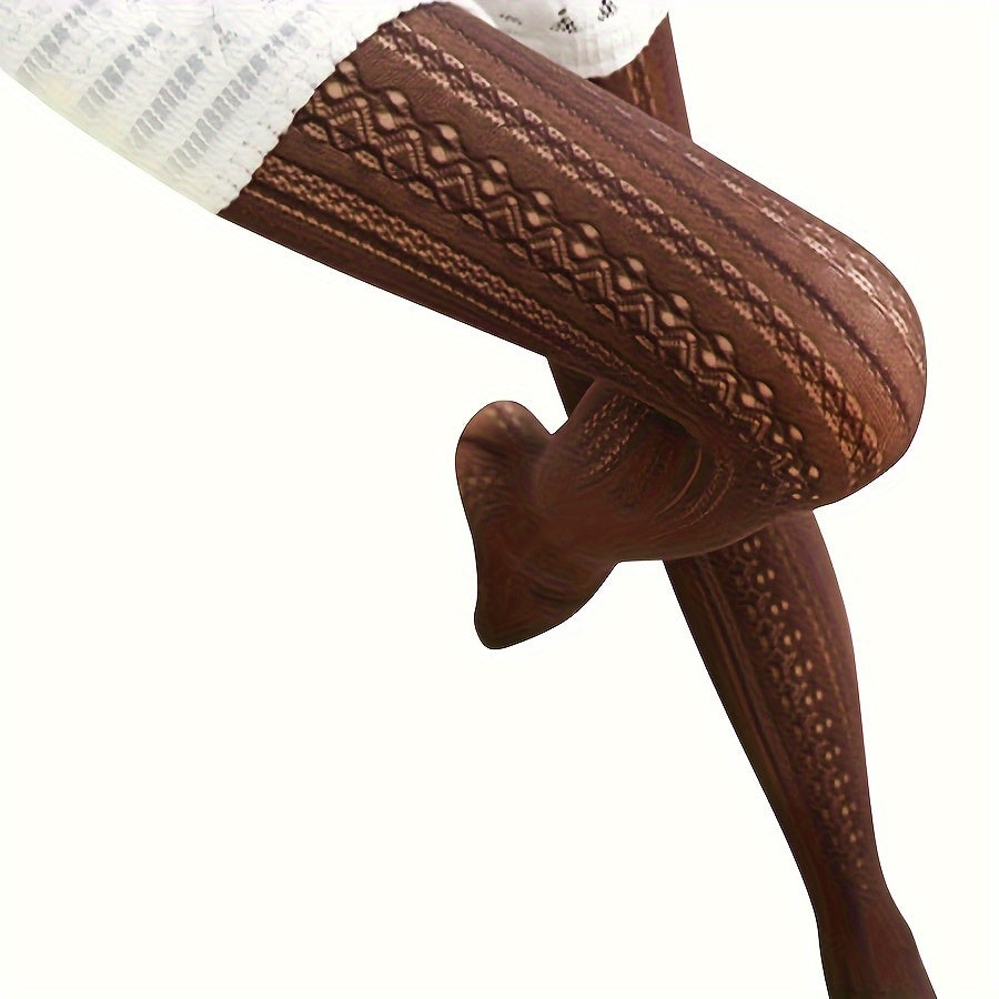 Geometric-Patterned Pantyhose with Contrast Lace Detail