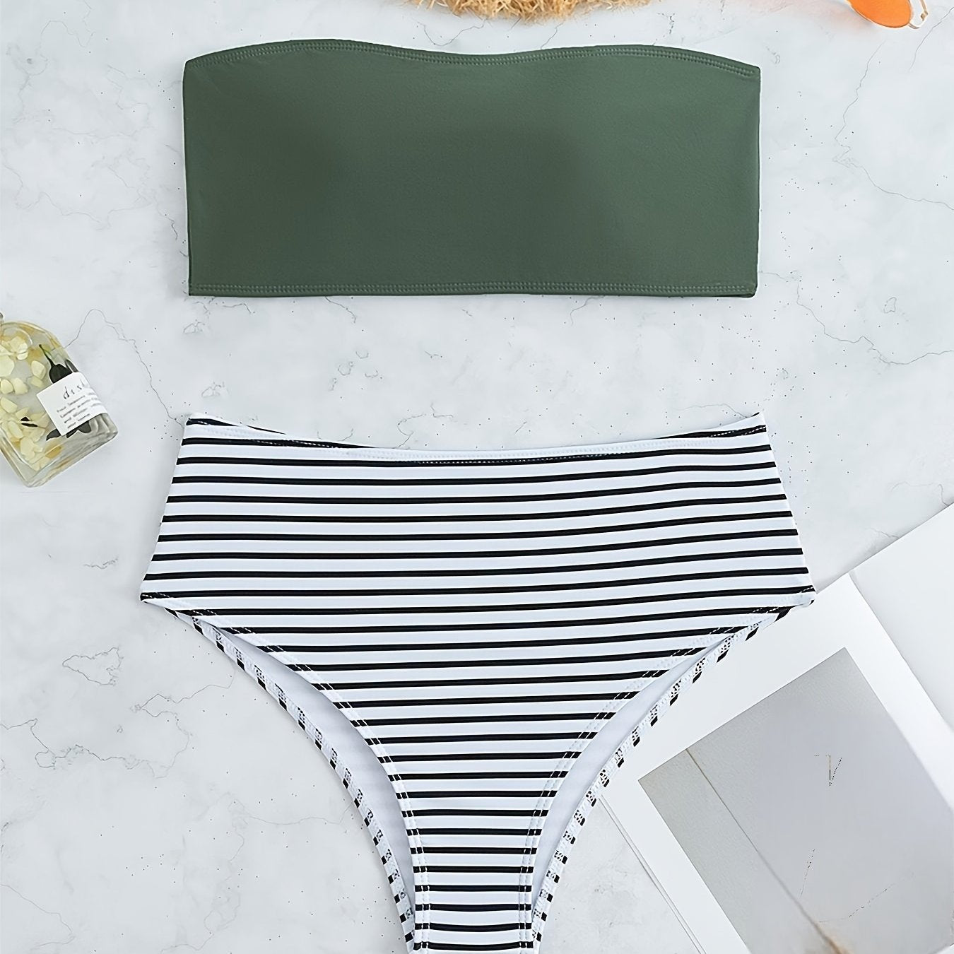 Striped Print Bandeau Two Piece Swimsuit