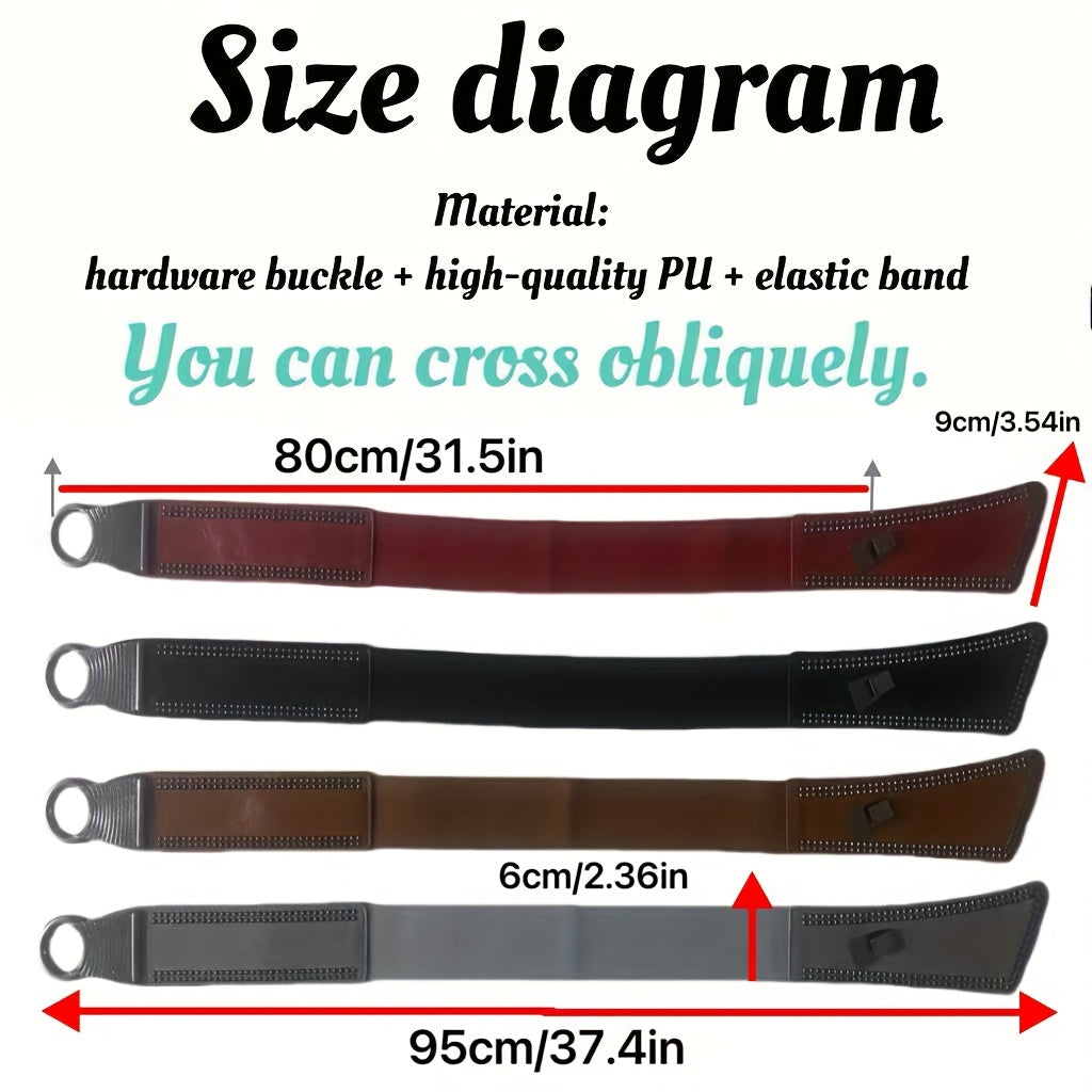 2025 New Vintage Bohemian Rivet-Embellished Elastic Wide Belts | Unisex, Fashionable Loose Fit, Faux Leather, Ferroalloy Buckle, Red Color