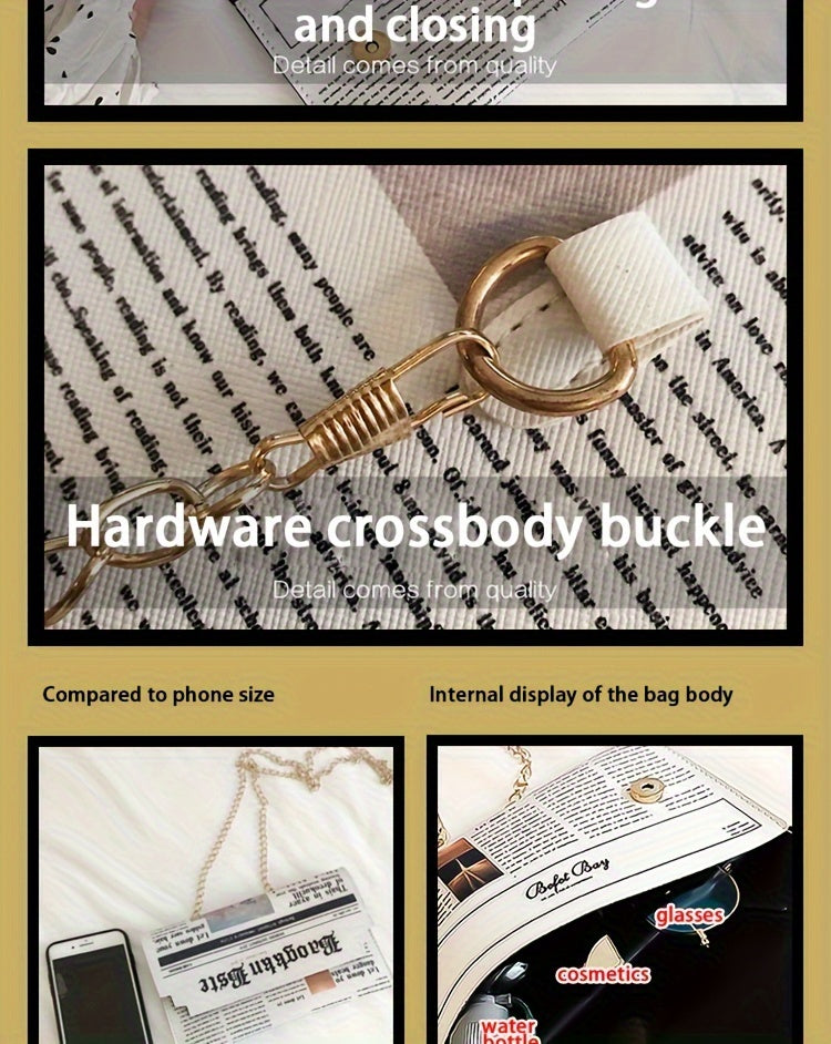 Trendy Chain Crossbody Newspaper Clutch Bag - Women's Envelope Flap Purse For Party Prom