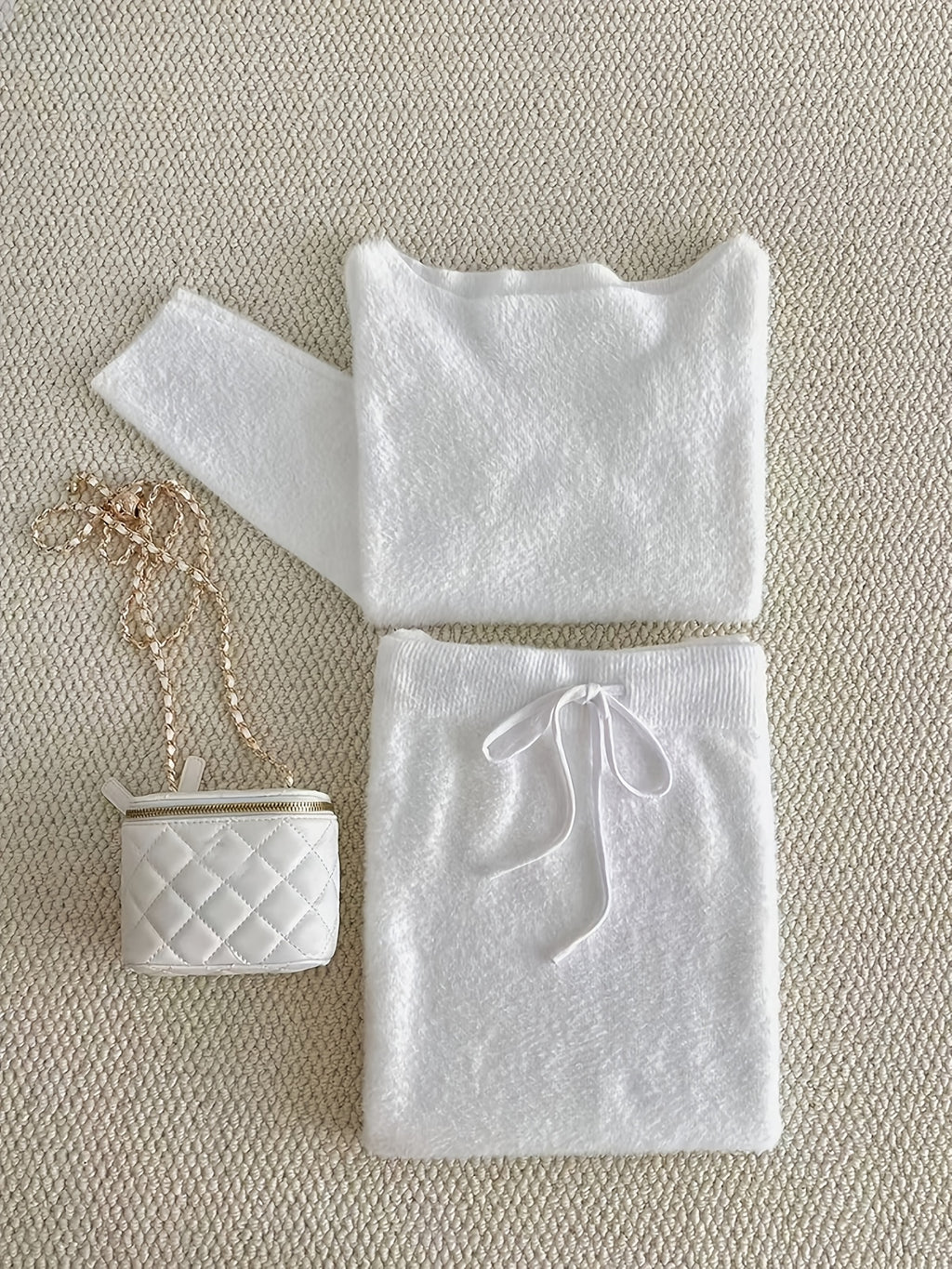 2 Pcs Elegant Solid Color Knit Skirt Set, Long Sleeve One-shoulder Crop Sweater & Drawstring High Waist Bodycon Skirt Outfits, Women's Clothing