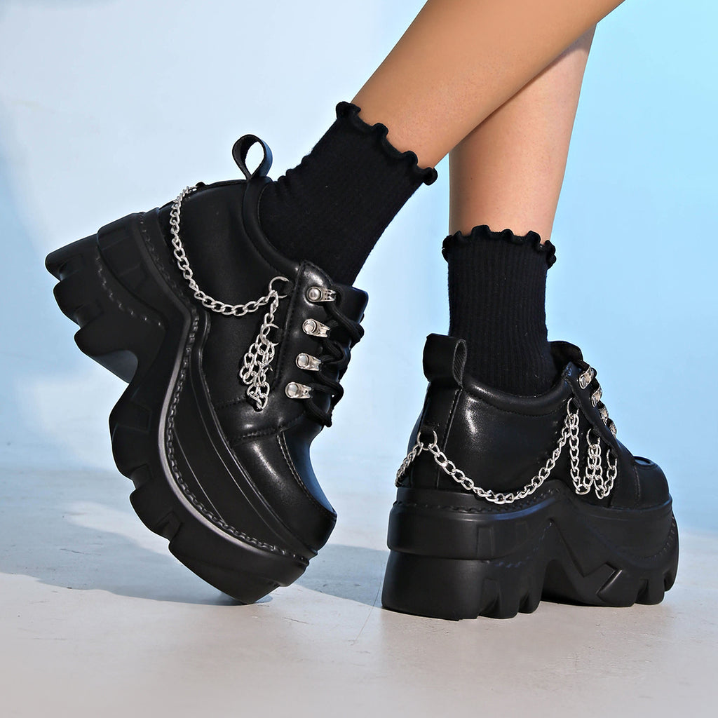 Chunky High-Heel Lace-Up Ankle Boots